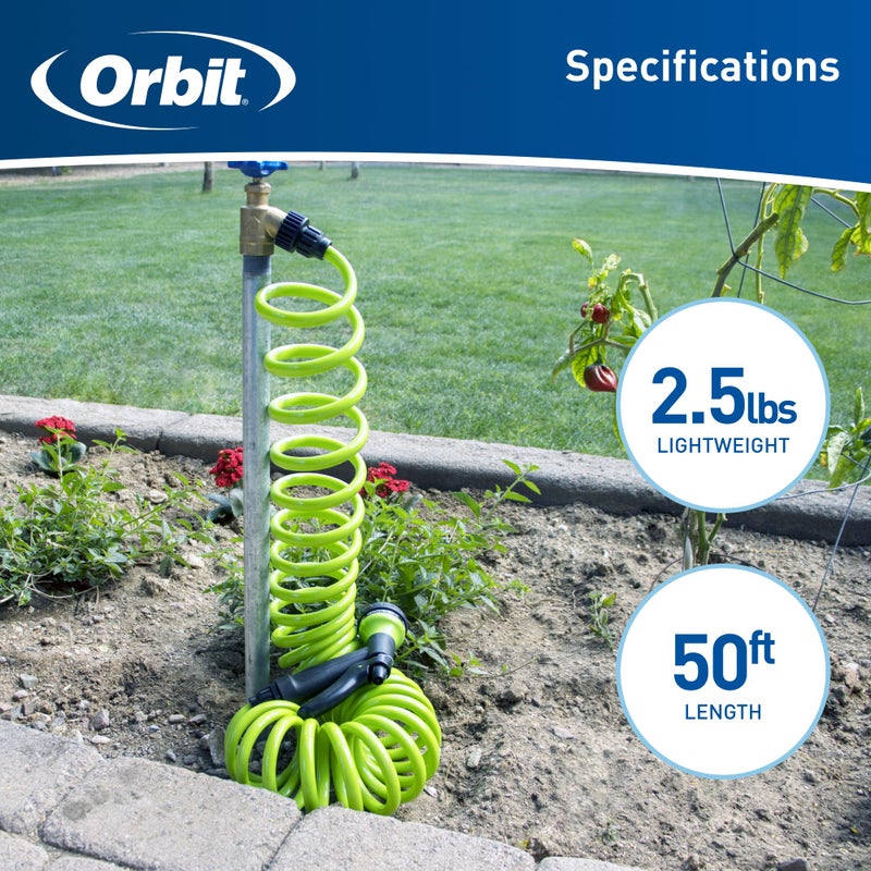 Orbit 27389 Coil Garden Hose, 50 Feet, with 8-Pattern Hose Nozzle (Green) - Image 5